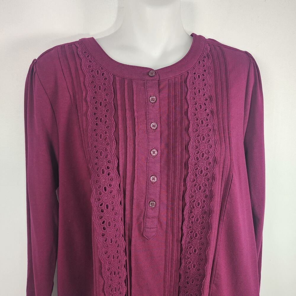 Lands' End Women's 3/4 Sleeve Lightweight Jersey Embellished Top Vivid Plum M - Picture 3 of 10